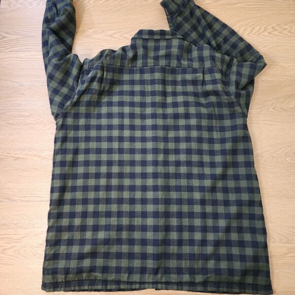 LL Bean Flannel Shirt Jacket Mens XXL Tall Plaid Vented Lined Shacket Green Vtg - Picture 11 of 14